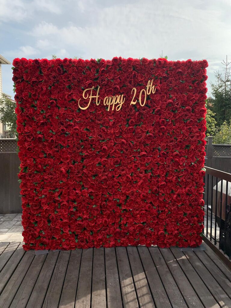 Red Flower wall Rentals in Stoney Creek 